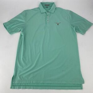 Peter Millar Summer Comfort Polo Shirt Mens M Green White Pinstripe Longhorn